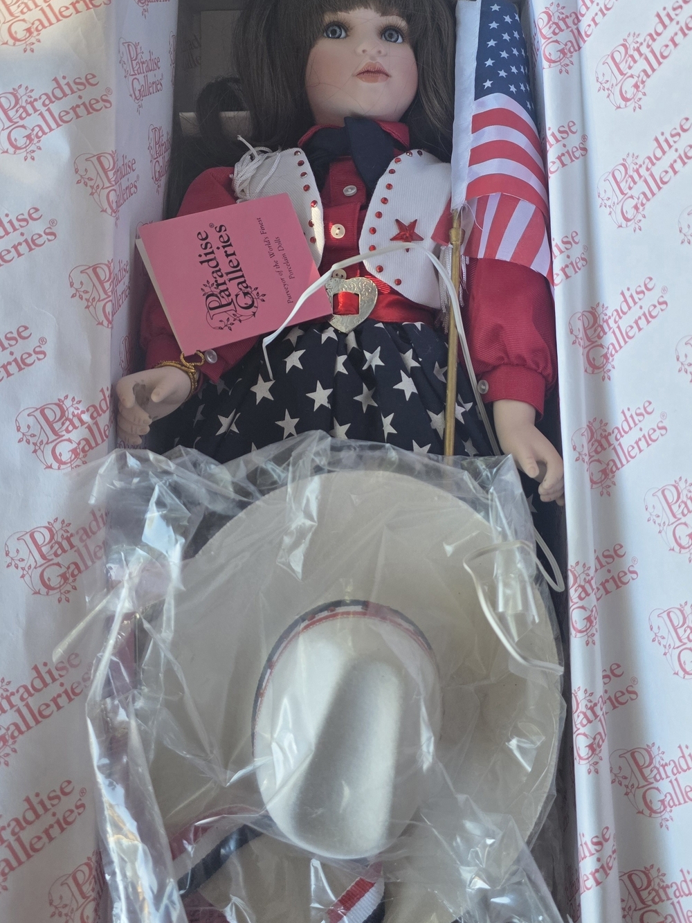 Paradise Galleries Patriotic Doll in Red, White & Blue with White Hat